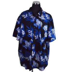 Oak Hill Mens Shirt 3XL Blue White Floral Leaves Hawaiian 100% Cotton